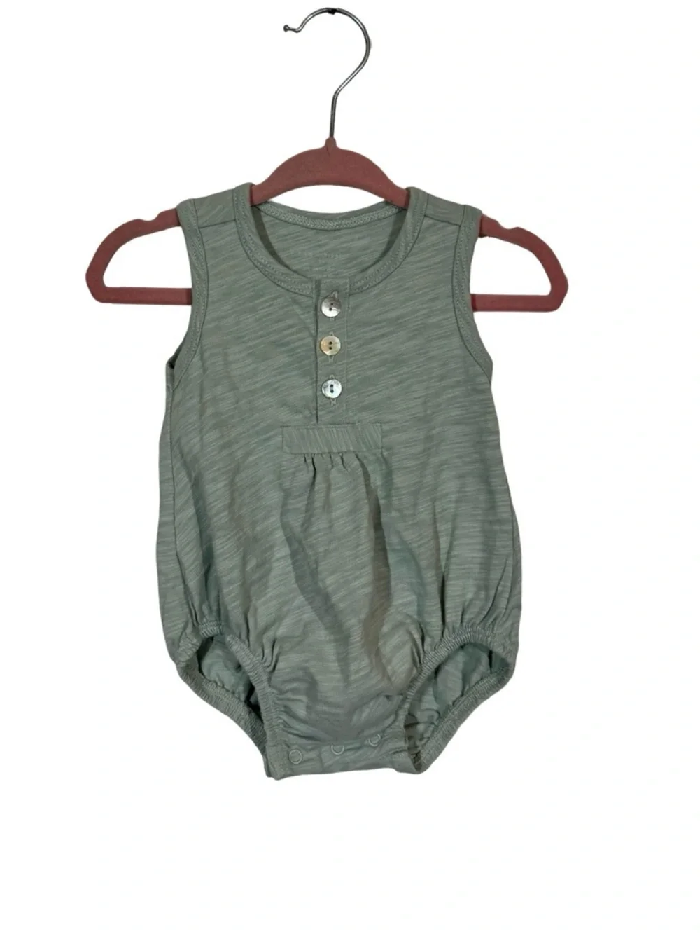 Tane Organic Flamé Sleeveless Henley Romper Seafoam 3-6 months-Still Full Price